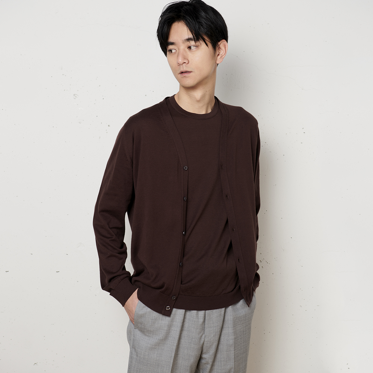 メンズ 長袖vネックカーディガン メンズ レディースニットのjohn