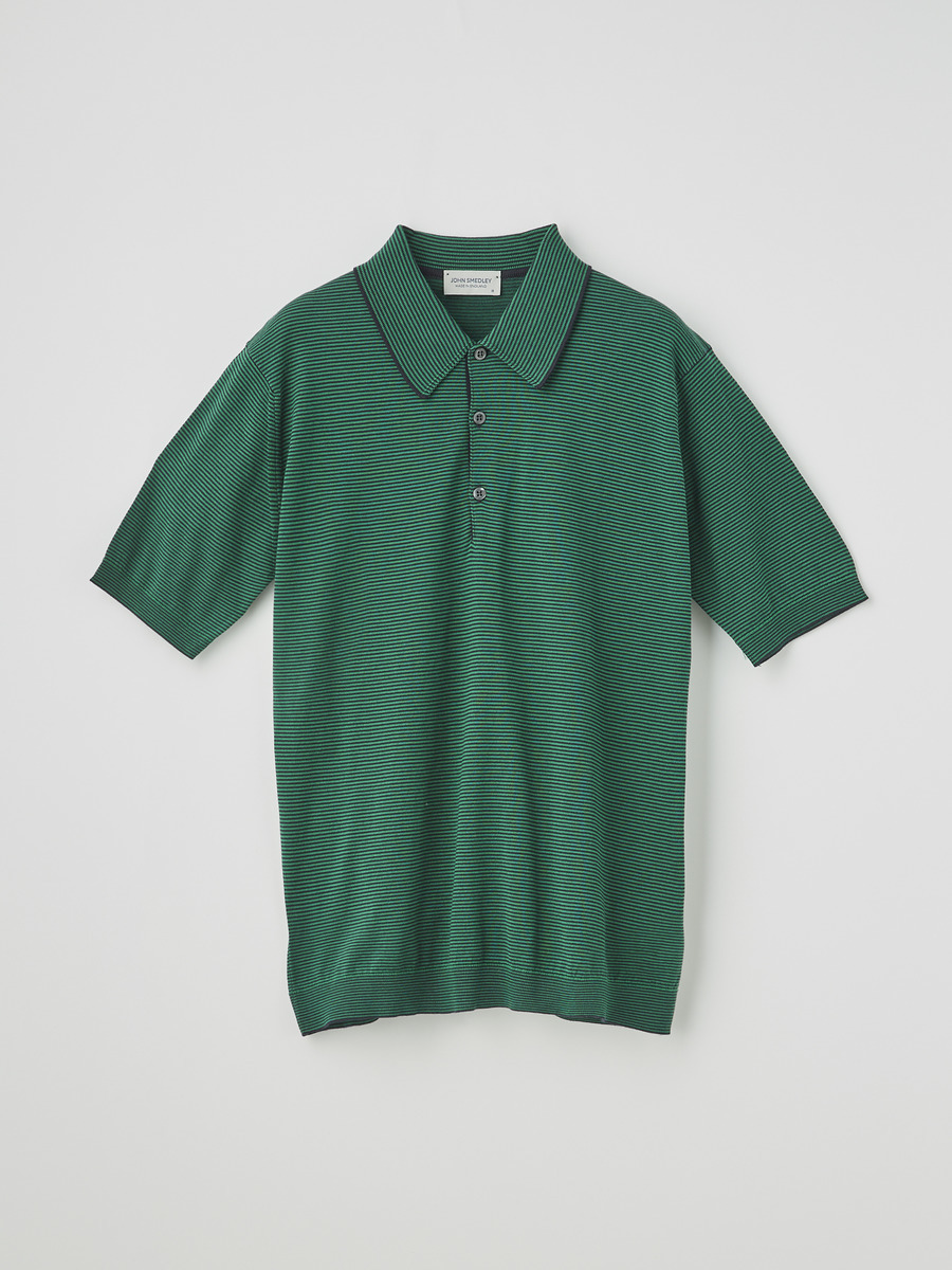 メンズ 30G 半袖 ニット ボーダー ポロシャツ【EASY FIT】｜メンズ 