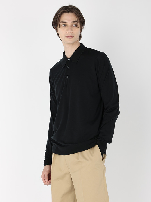 メンズ 30G長袖ポロシャツ／DORSET【EASY FIT】 詳細画像 BLACK 2