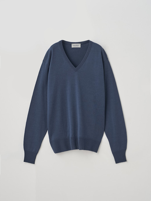 レディース 30G 長袖Vネックニット／OONA【COMMON FIT】 詳細画像 SMOKE BLUE 1