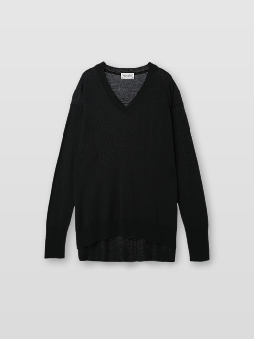 レディース 30G 長袖 Vネックニット／WHARTON【RELAX FIT】 詳細画像 BLACK 1