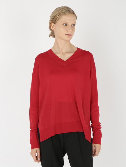 レディース 30G 長袖 Vネックニット／WHARTON【RELAX FIT】 詳細画像 CRANBERRY 1