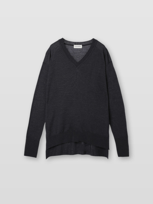 レディース 30G 長袖 Vネックニット／WHARTON【RELAX FIT】 詳細画像 HEPBURN SMOKE 1