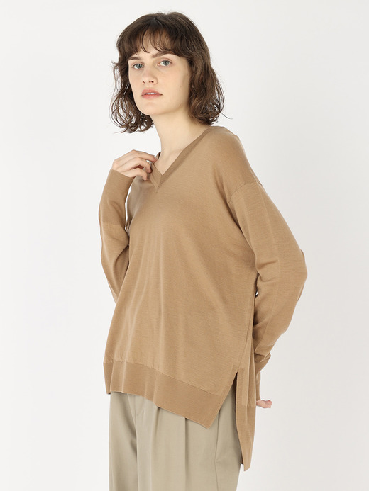 レディース 30G 長袖 Vネックニット／WHARTON【RELAX FIT】 詳細画像 NUTMEG 1