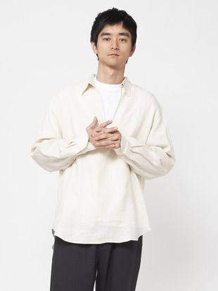 メンズ シルクリネン スキッパーシャツ