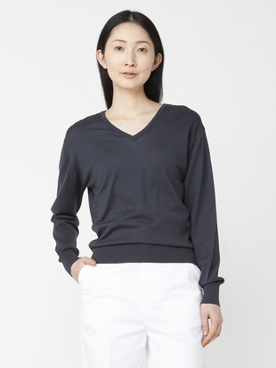 レディース 30G 長袖 Vネックニット【COMMON FIT】
