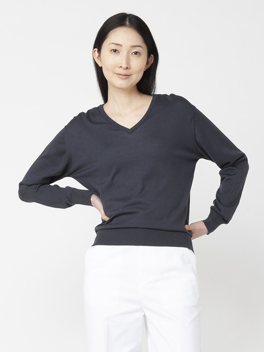 レディース 30G 長袖 Vネックニット【COMMON FIT】 詳細画像 GRANITE 5