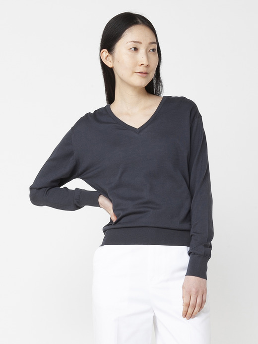 レディース 30G 長袖 Vネックニット【COMMON FIT】 詳細画像 GRANITE 6