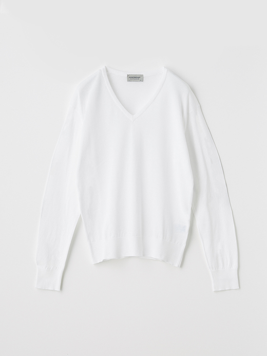 レディース 30G 長袖 Vネックニット【COMMON FIT】 詳細画像 WHITE 1