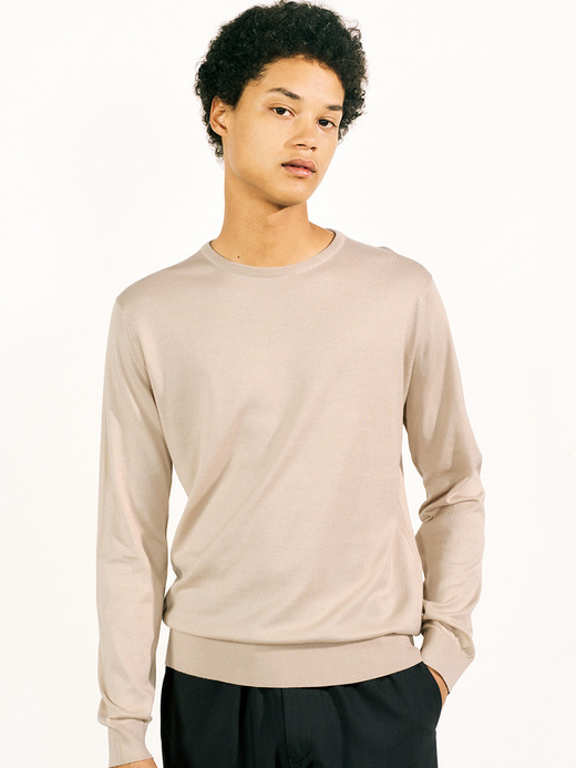 メンズ 30G 長袖 クルーネックニット【MODERN FIT】 詳細画像 ALMOND 2