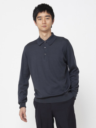 メンズ 30G 長袖 ニット ポロシャツ【EASY FIT】