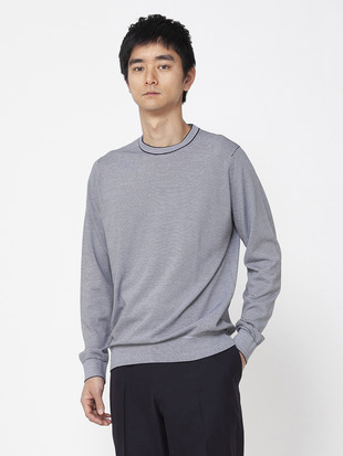 メンズ 30G 半袖 ニット ボーダー モックネックニット【EASY FIT】