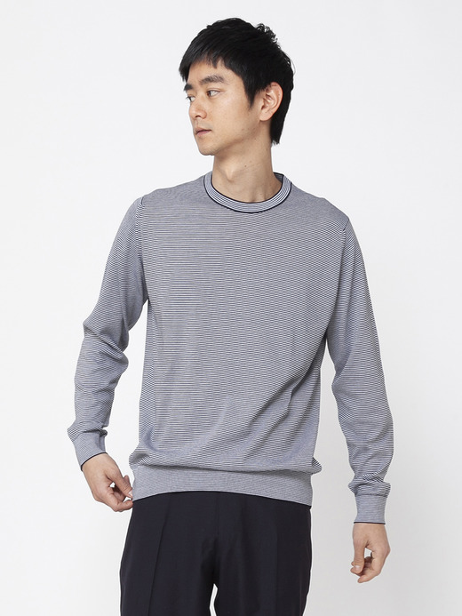 メンズ 30G 半袖 ニット ボーダー モックネックニット【EASY FIT】 詳細画像 NO1(HORTON) 7