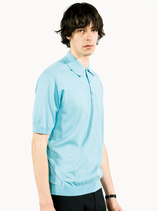 メンズ 30G 半袖 ニット ポロシャツ【EASY FIT】 詳細画像 BLUE SPRING 2