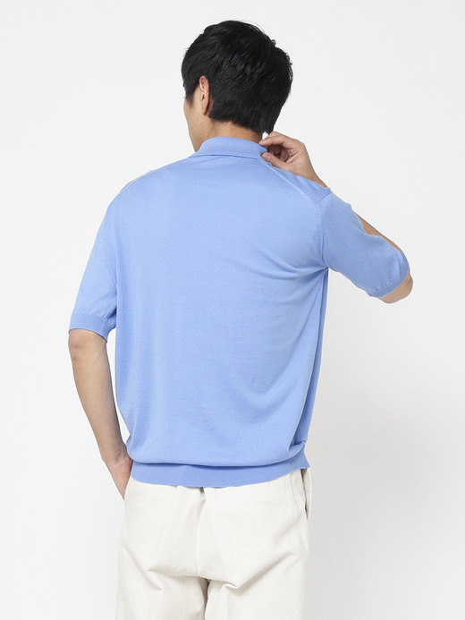 メンズ 30G 半袖 ニット ポロシャツ【EASY FIT】 詳細画像 CORNFLOWER BLUE 4