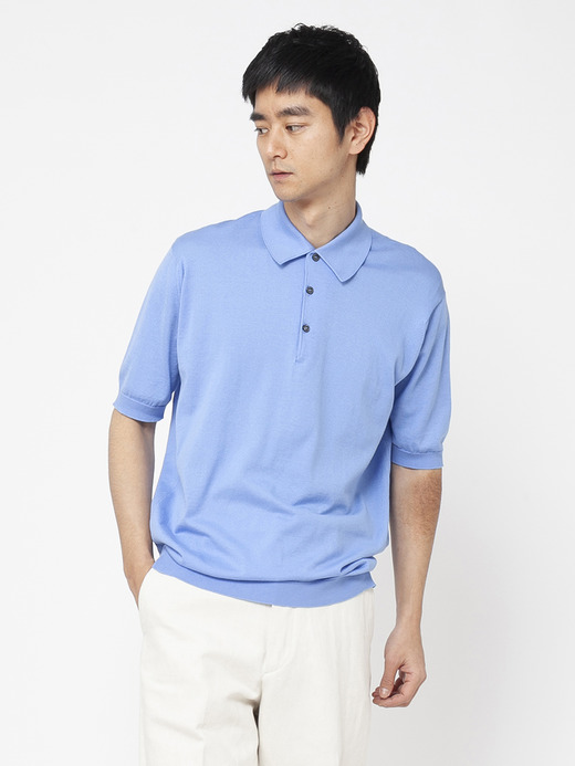 メンズ 30G 半袖 ニット ポロシャツ【EASY FIT】 詳細画像 CORNFLOWER BLUE 5