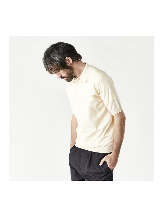 メンズ 30G 半袖 ニット ポロシャツ【EASY FIT】 詳細画像 ECRU 3