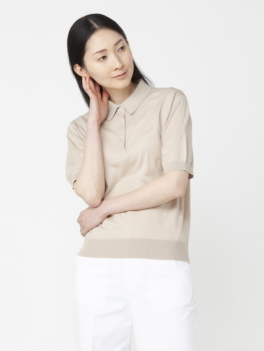 レディース 30G 半袖 ニットポロシャツ【COMMON FIT】 詳細画像 ALMOND 1