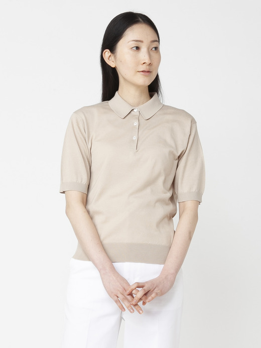 レディース 30G 半袖 ニットポロシャツ【COMMON FIT】 詳細画像 ALMOND 2
