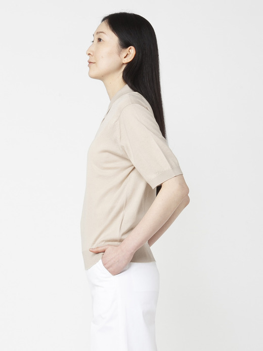レディース 30G 半袖 ニットポロシャツ【COMMON FIT】 詳細画像 ALMOND 3