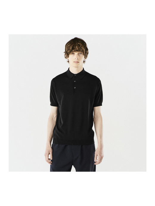 メンズ 30G 半袖 ニットポロシャツ【MODERN FIT】 詳細画像 BLACK 2