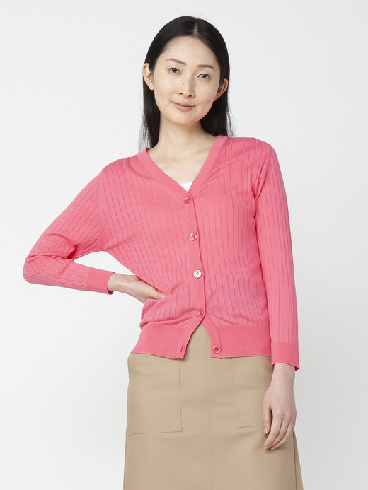 レディース 30G 長袖 Vネックリブ カーディガン 詳細画像 FLAMINGO 1