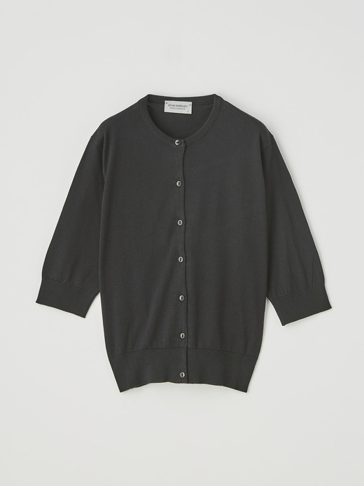 レディース 30G 半袖 クルーネック カーディガン 詳細画像 BLACK 1
