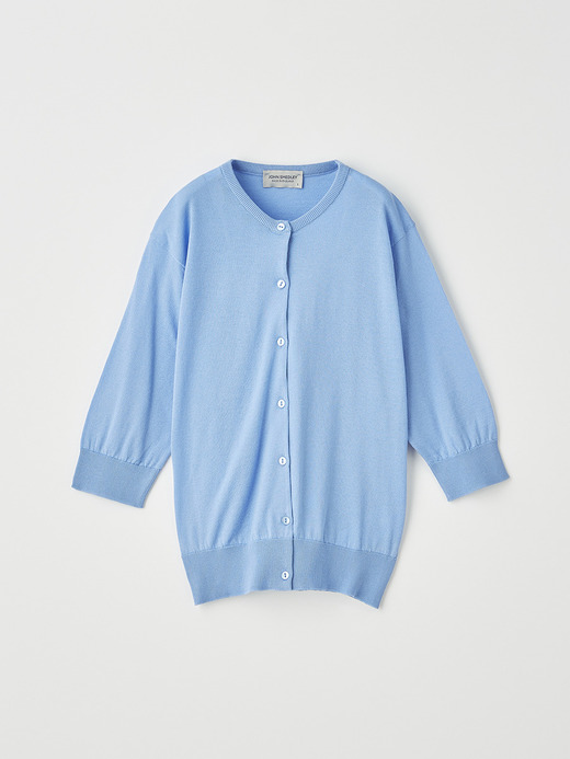 レディース 30G 半袖 クルーネック カーディガン 詳細画像 CORNFLOWER BLUE 2
