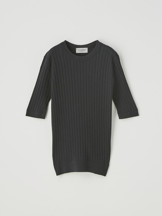  レディース 30G 半袖 クルーネック リブニット 詳細画像 BLACK 1