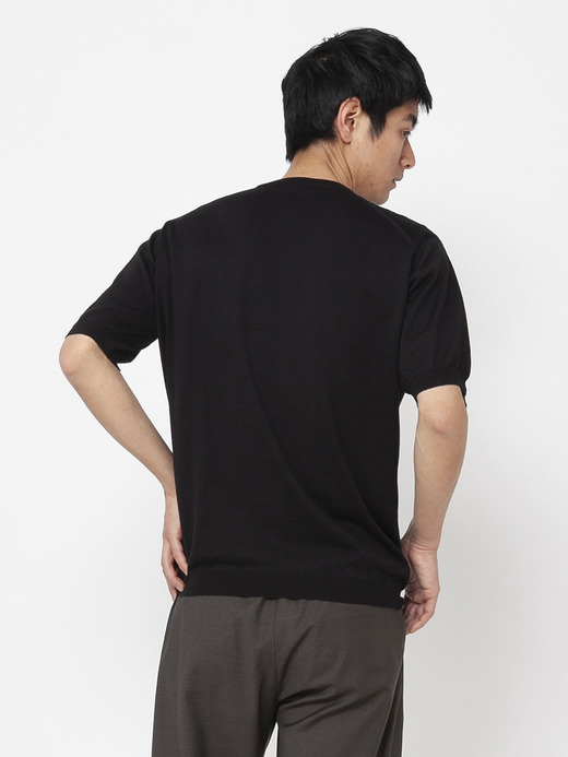 メンズ 30G  コットンメリノ 半袖クルーネックニット 詳細画像 BLACK 2