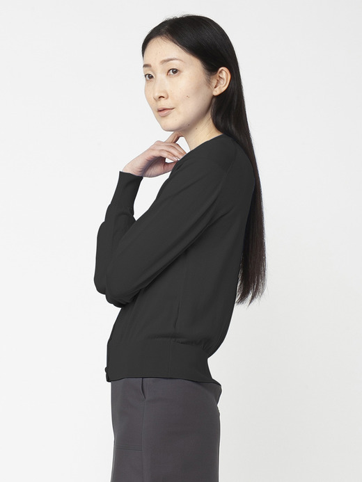 レディース 30G 長袖クルーネックカーディガン【COMMON FIT】 詳細画像 BLACK 2