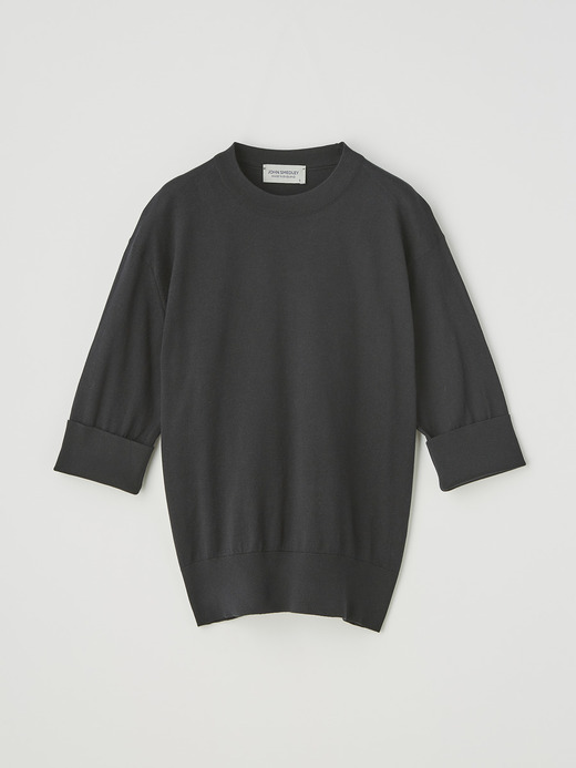 レディース 30G 半袖 ターンバック クルーネックニット 詳細画像 BLACK 1