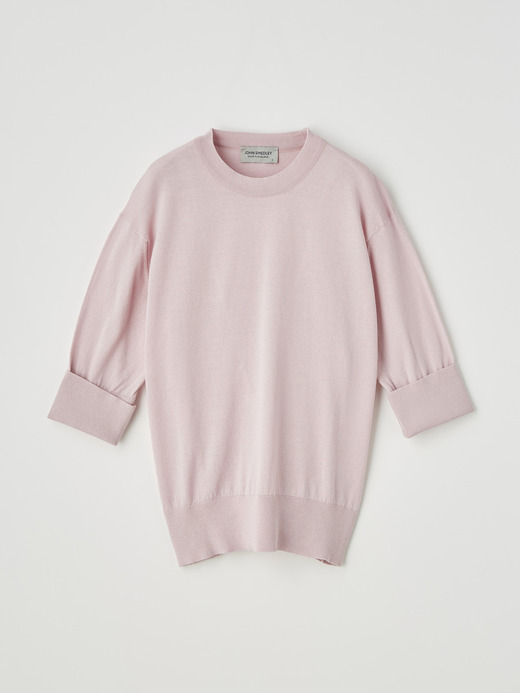レディース 30G 半袖 ターンバック クルーネックニット 詳細画像 CHALK PINK 1