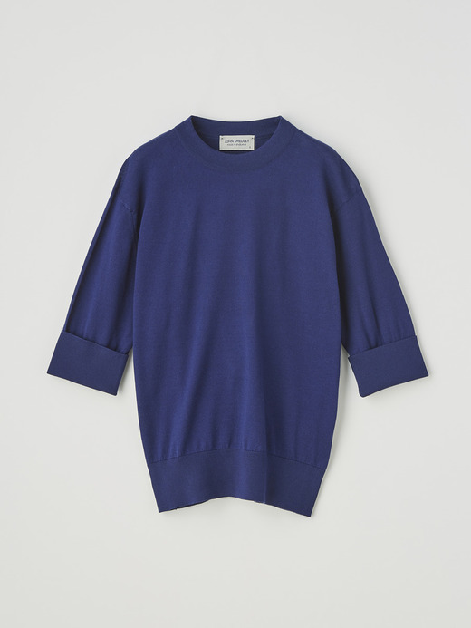 レディース 30G 半袖 ターンバック クルーネックニット 詳細画像 MARINE BLUE 1