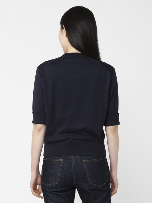 レディース 30G 半袖 ターンバック クルーネックニット 詳細画像 NAVY 4