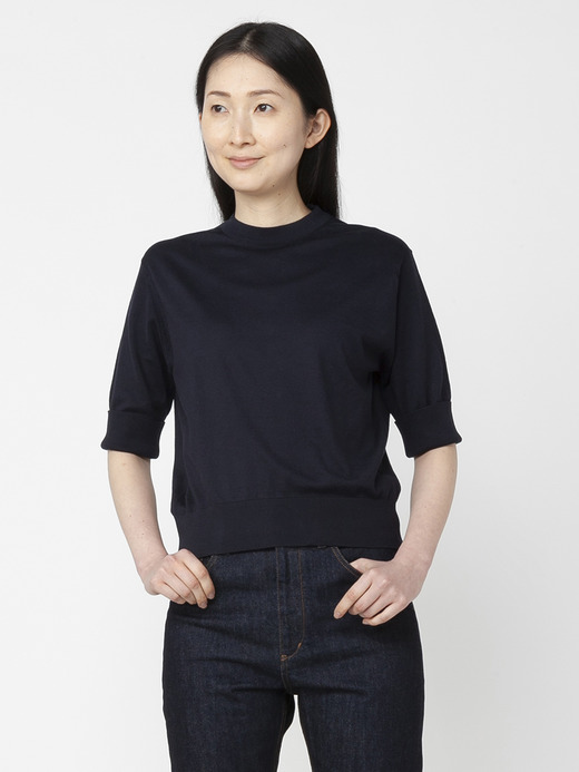 レディース 30G 半袖 ターンバック クルーネックニット 詳細画像 NAVY 6
