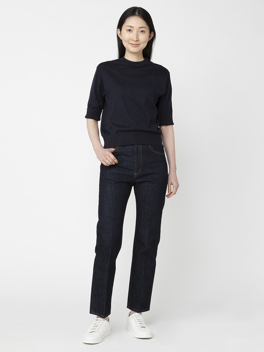 レディース 30G 半袖 ターンバック クルーネックニット 詳細画像 NAVY 8