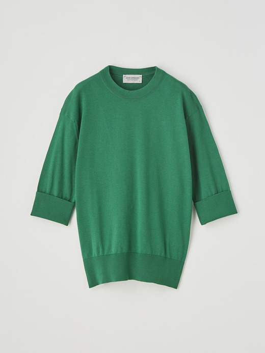 レディース 30G 半袖 ターンバック クルーネックニット 詳細画像 SCOTCH GREEN 1