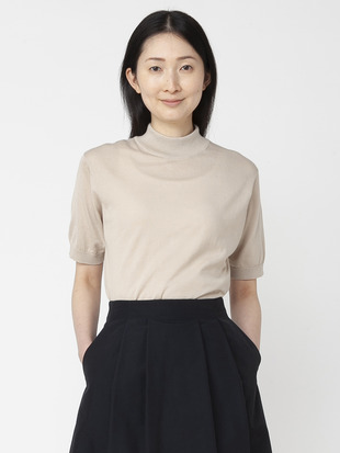 ユニセックス 30G 半袖モックネックニット