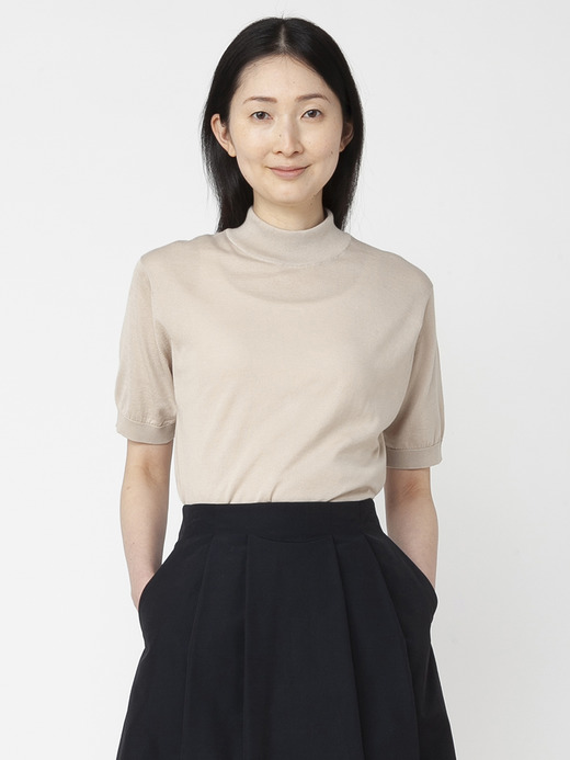 ユニセックス 30G 半袖モックネックニット 詳細画像 ALMOND 1