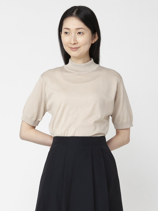 ユニセックス 30G 半袖モックネックニット 詳細画像 ALMOND 5