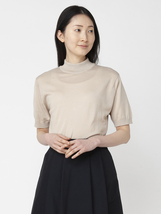ユニセックス 30G 半袖モックネックニット 詳細画像 ALMOND 6
