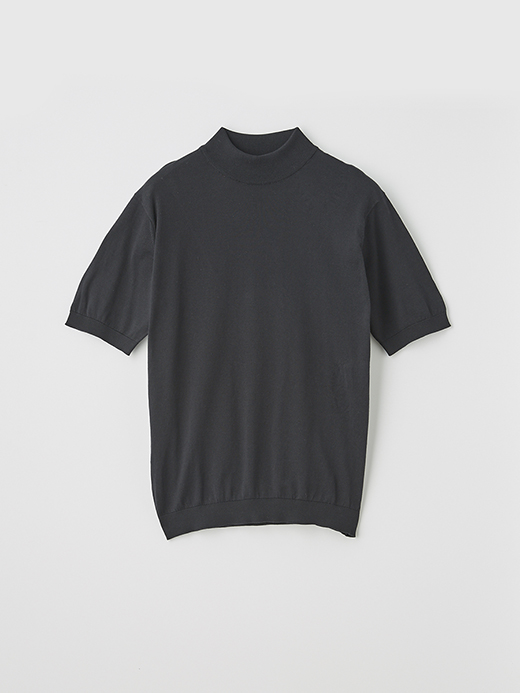 ユニセックス 30G 半袖モックネックニット 詳細画像 BLACK 1