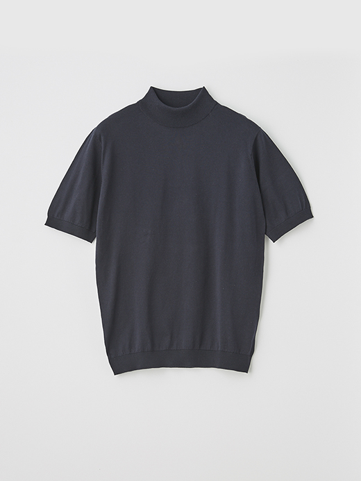 ユニセックス 30G 半袖モックネックニット 詳細画像 NAVY 1