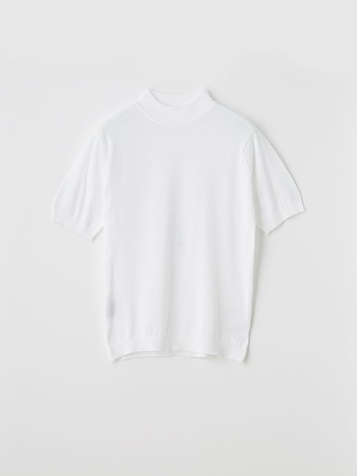 ユニセックス 30G 半袖モックネックニット 詳細画像 WHITE 1