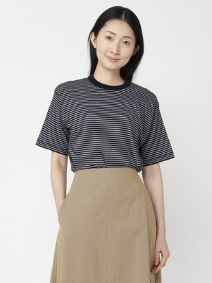 ユニセックス30G 半袖 マイクロボーダーニットTシャツ