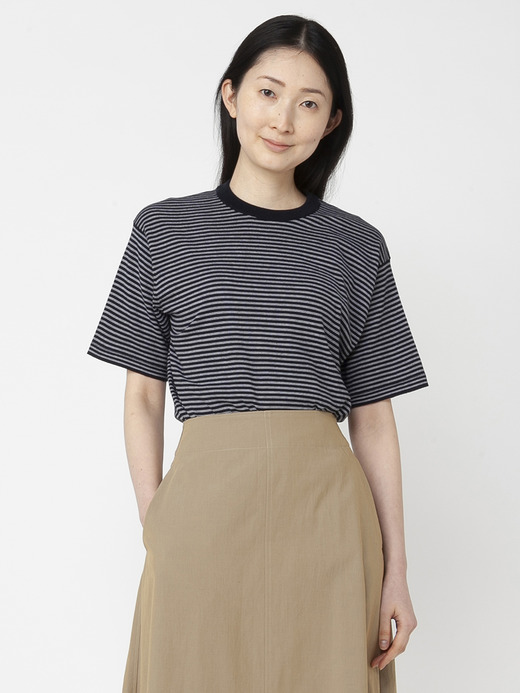 ユニセックス30G 半袖 マイクロボーダーニットTシャツ 詳細画像 NO4(S4631) 1
