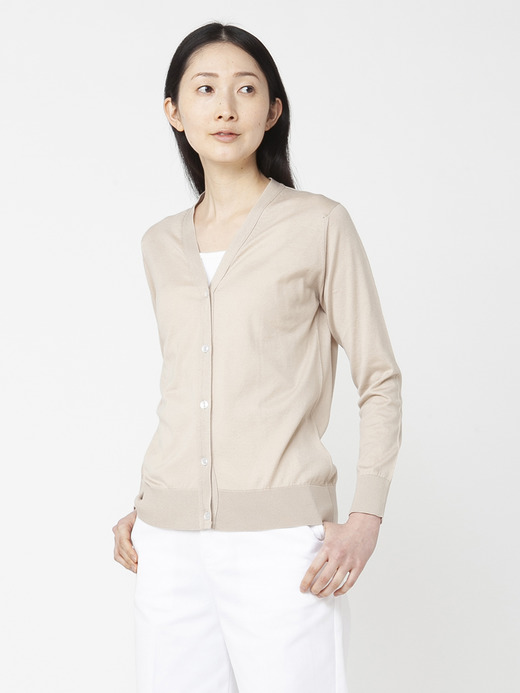 レディース 30G 長袖 Vネックカーディガン【MODERN FIT】 詳細画像 ALMOND 1