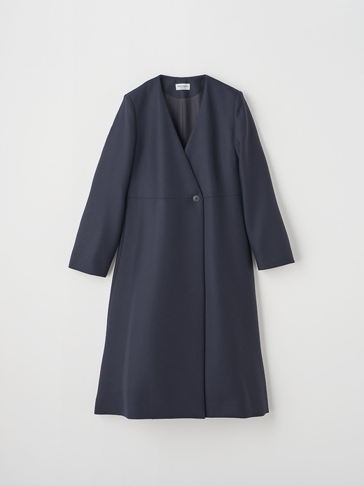 ウールダブルフェイス ノーカラーロングコート｜FC113 詳細画像 NO2(L0343FC113_ネイビー) 1