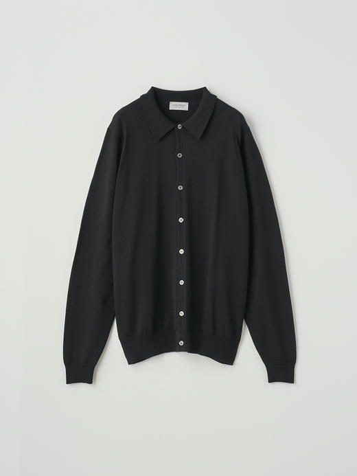 襟付き長袖ニットシャツカーディガン | TIBOR | 24G EASY FIT 詳細画像 BLACK 1